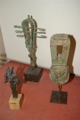 The decorated Sistrum on the head of the goddess Hathor in Louvre museum